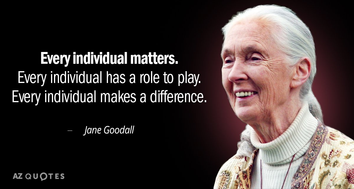 Jane Goodall quote: Every individual matters. Every individual has a role to play. Every individual makes...