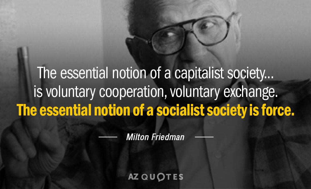 Milton Friedman quote: The essential notion of a capitalist society ... is voluntary cooperation, voluntary exchange...