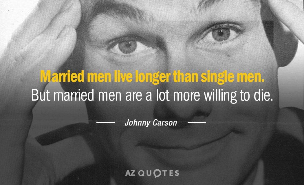 Johnny Carson quote: Married men live longer than single men. But married men are a lot...