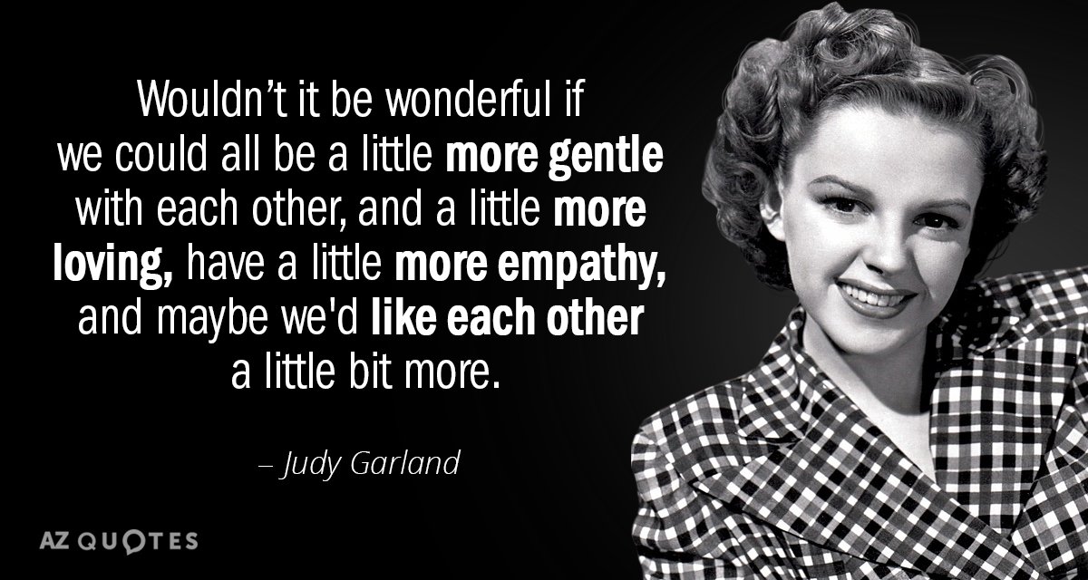 Judy Garland quote: Wouldn`t it be wonderful if we could all be a little more gentle...