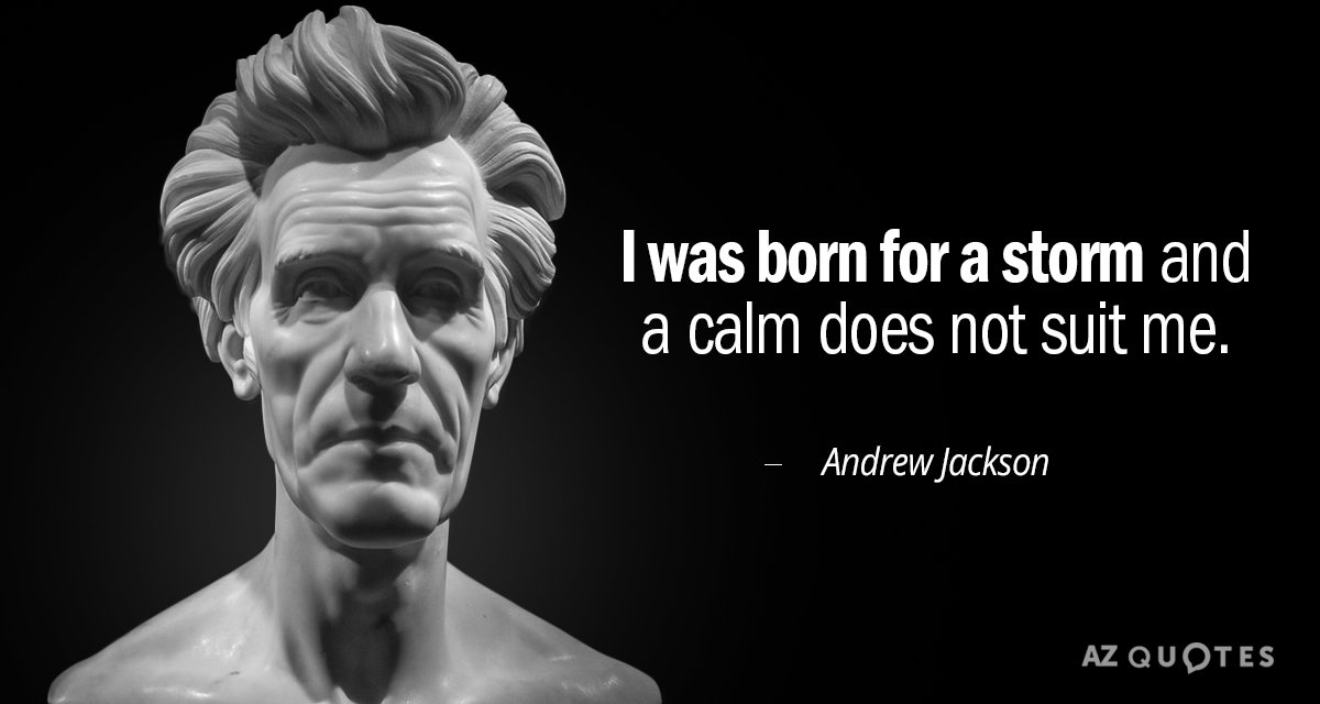 Andrew Jackson quote: I was born for a storm and a calm does not suit me.