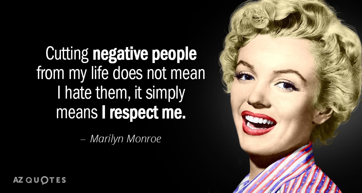 Marilyn Monroe quote: Cutting negative people from my life does not mean I hate them, it...