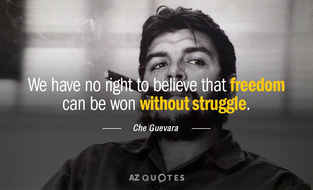 Che Guevara quote: We have no right to believe that freedom can be won without struggle.