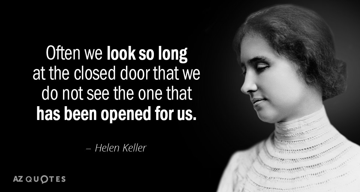 Helen Keller quote: Often we look so long at the closed door that we do not...
