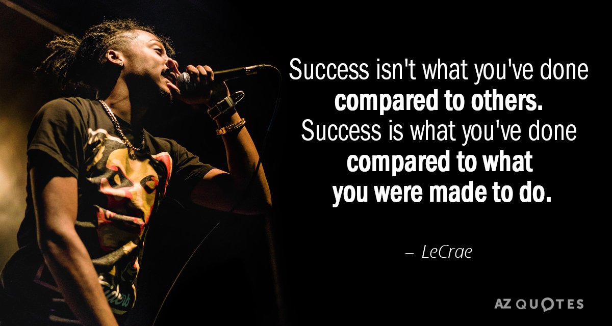 LeCrae quote: Success isn't what you've done compared to others. Success is what you've done compared...