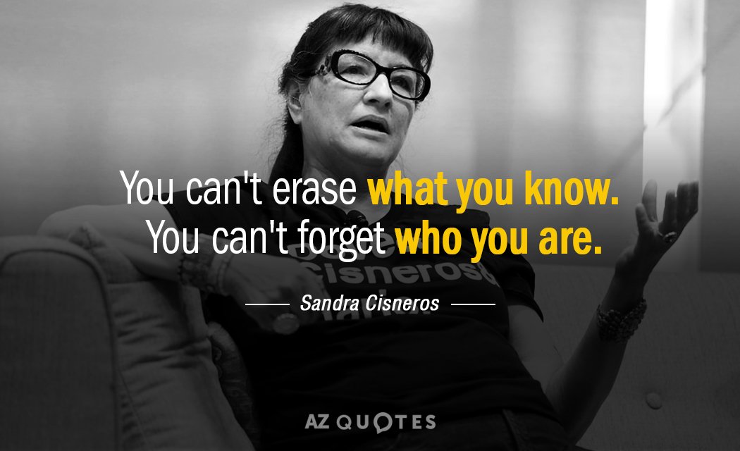 Sandra Cisneros quote: You can't erase what you know. You can't forget who you are.