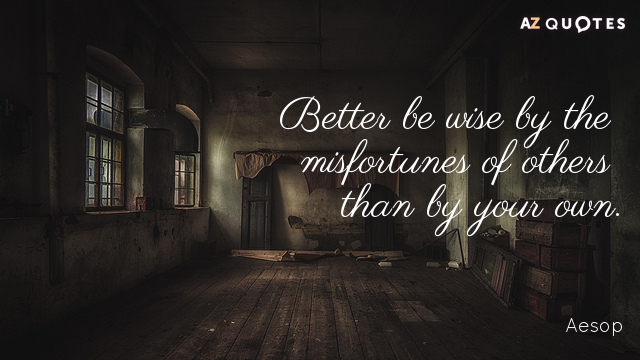 Aesop quote: Better be wise by the misfortunes of others than by your own.