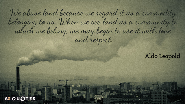 Aldo Leopold quote: We abuse land because we regard it as a commodity belonging to us...