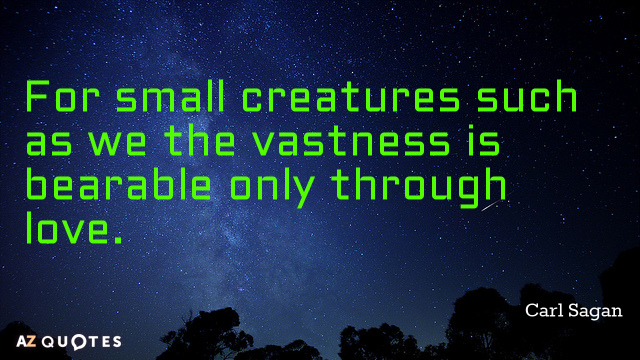 Carl Sagan quote: For small creatures such as we the vastness is bearable only through love.