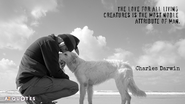 Charles Darwin quote: The love for all living creatures is the most noble attribute of man.