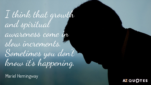 Mariel Hemingway quote: I think that growth and spiritual awareness come in slow increments. Sometimes you...
