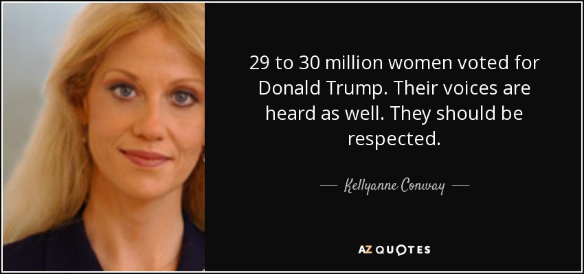 29 to 30 million women voted for Donald Trump. Their voices are heard as well. They should be respected. - Kellyanne Conway
