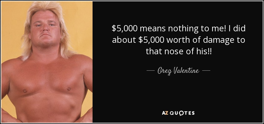 $5,000 means nothing to me! I did about $5,000 worth of damage to that nose of his!! - Greg Valentine