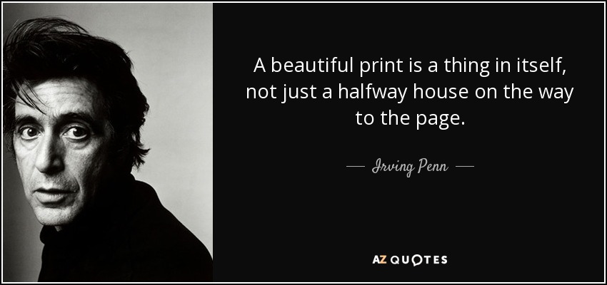 A beautiful print is a thing in itself, not just a halfway house on the way to the page. - Irving Penn