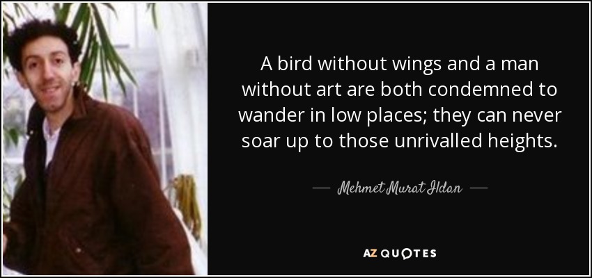 A bird without wings and a man without art are both condemned to wander in low places; they can never soar up to those unrivalled heights. - Mehmet Murat Ildan