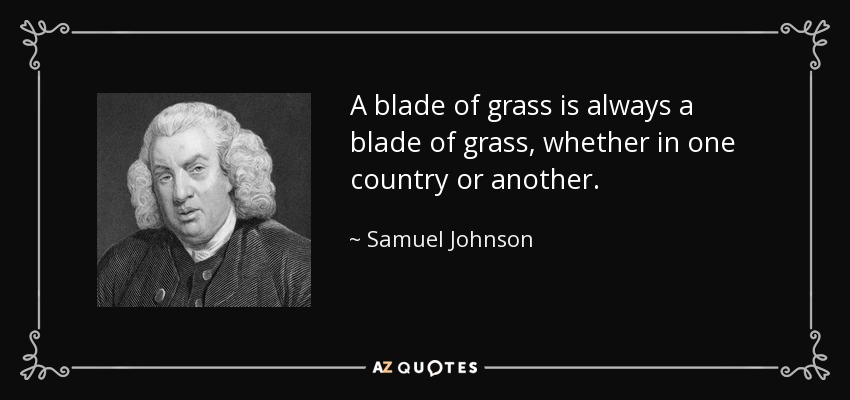 A blade of grass is always a blade of grass, whether in one country or another. - Samuel Johnson