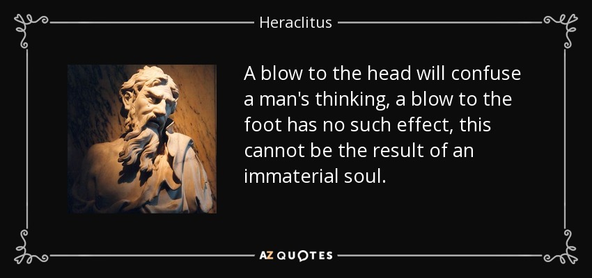 A blow to the head will confuse a man's thinking, a blow to the foot has no such effect, this cannot be the result of an immaterial soul. - Heraclitus