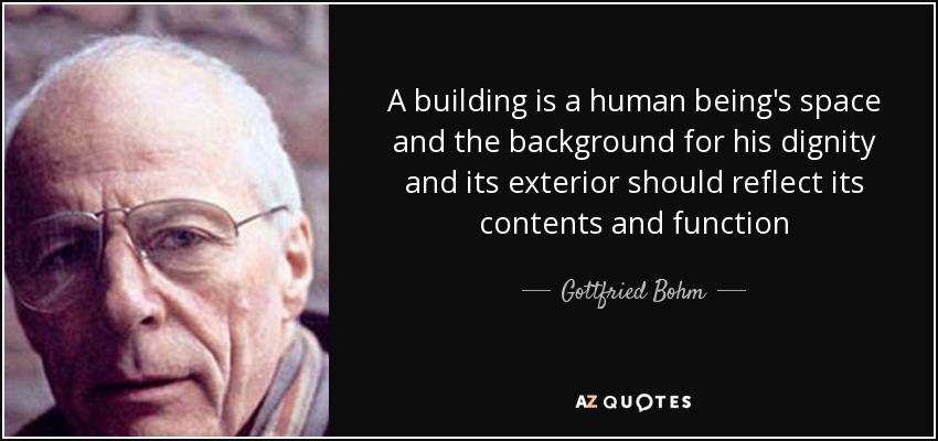 A building is a human being's space and the background for his dignity and its exterior should reflect its contents and function - Gottfried Bohm