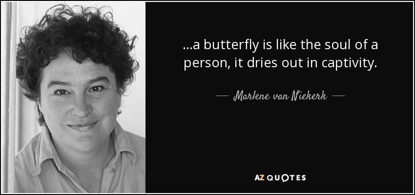 ...a butterfly is like the soul of a person, it dries out in captivity. - Marlene van Niekerk