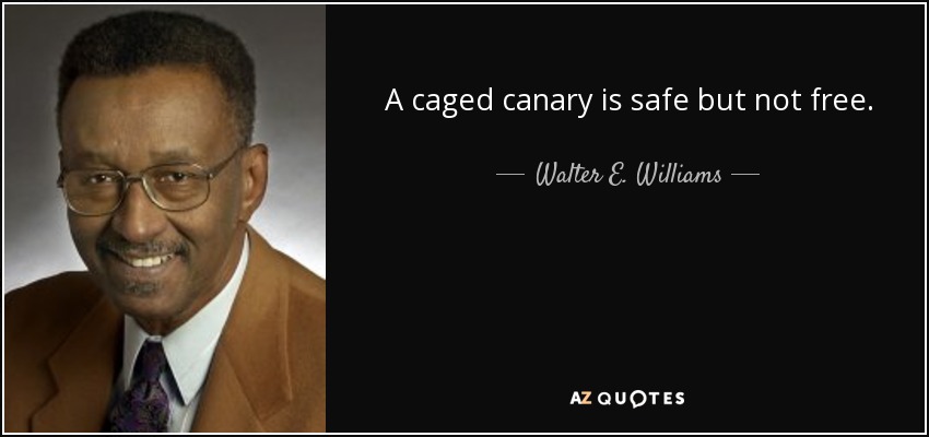 A caged canary is safe but not free. - Walter E. Williams