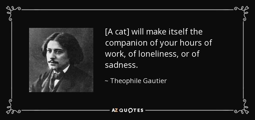 [A cat] will make itself the companion of your hours of work, of loneliness, or of sadness. - Theophile Gautier