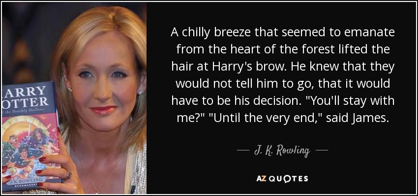 A chilly breeze that seemed to emanate from the heart of the forest lifted the hair at Harry's brow. He knew that they would not tell him to go, that it would have to be his decision. 