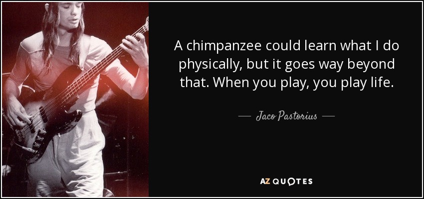 A chimpanzee could learn what I do physically, but it goes way beyond that. When you play, you play life. - Jaco Pastorius