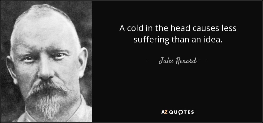 A cold in the head causes less suffering than an idea. - Jules Renard