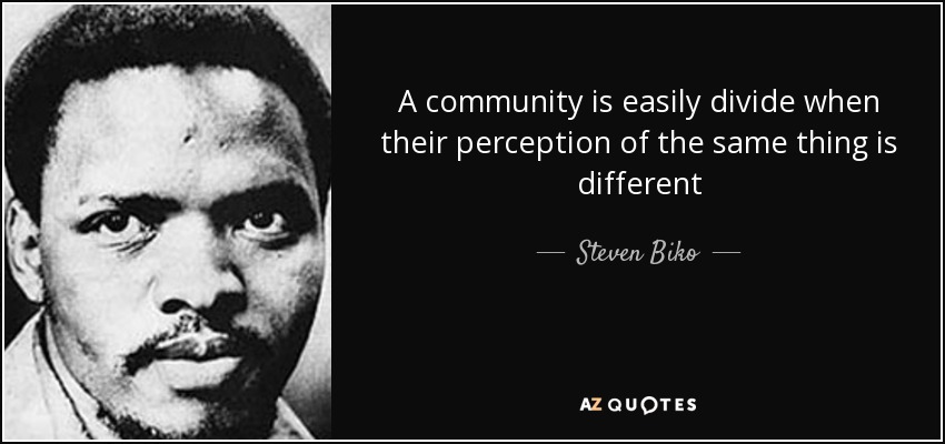 A community is easily divide when their perception of the same thing is different - Steven Biko
