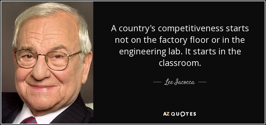 A country's competitiveness starts not on the factory floor or in the engineering lab. It starts in the classroom. - Lee Iacocca