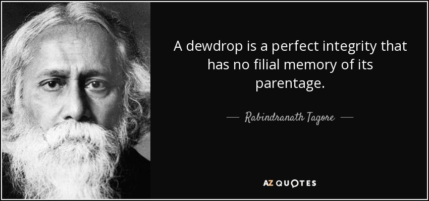 A dewdrop is a perfect integrity that has no filial memory of its parentage. - Rabindranath Tagore