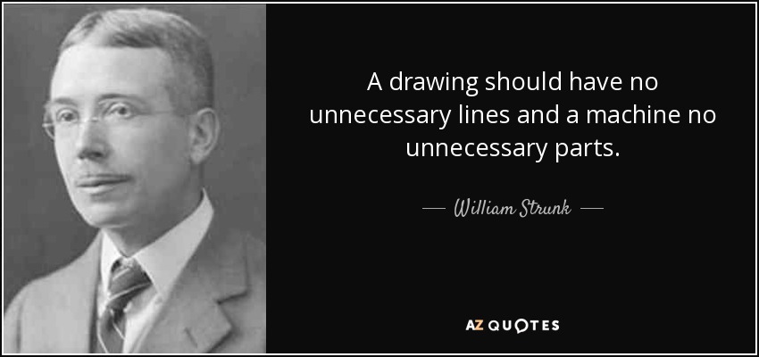 A drawing should have no unnecessary lines and a machine no unnecessary parts. - William Strunk, Jr.