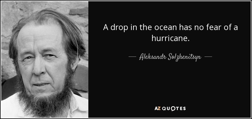 A drop in the ocean has no fear of a hurricane. - Aleksandr Solzhenitsyn