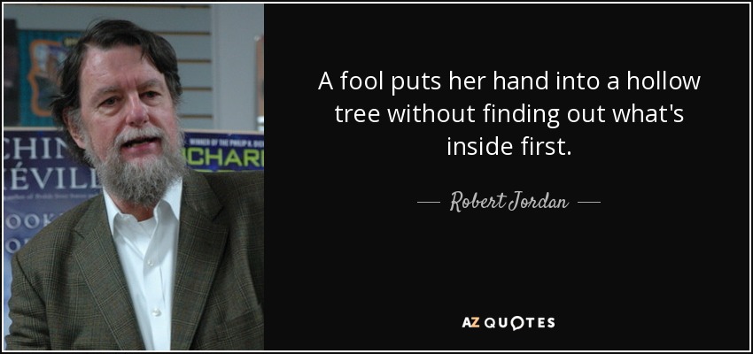 A fool puts her hand into a hollow tree without finding out what's inside first. - Robert Jordan