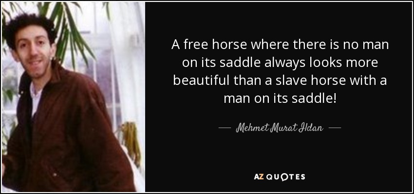 A free horse where there is no man on its saddle always looks more beautiful than a slave horse with a man on its saddle! - Mehmet Murat Ildan