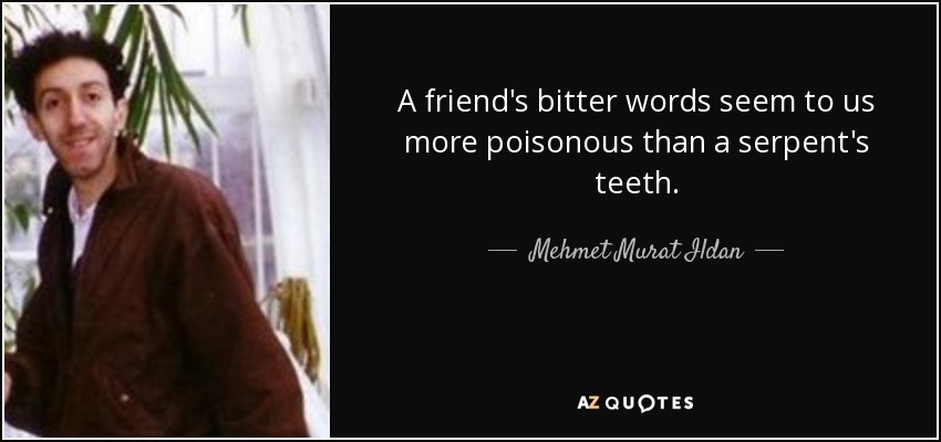 A friend's bitter words seem to us more poisonous than a serpent's teeth. - Mehmet Murat Ildan