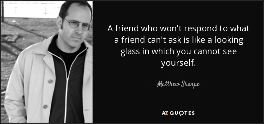 A friend who won't respond to what a friend can't ask is like a looking glass in which you cannot see yourself. - Matthew Sharpe