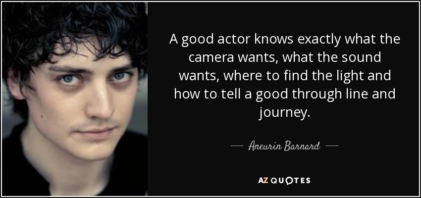 A good actor knows exactly what the camera wants, what the sound wants, where to find the light and how to tell a good through line and journey. - Aneurin Barnard
