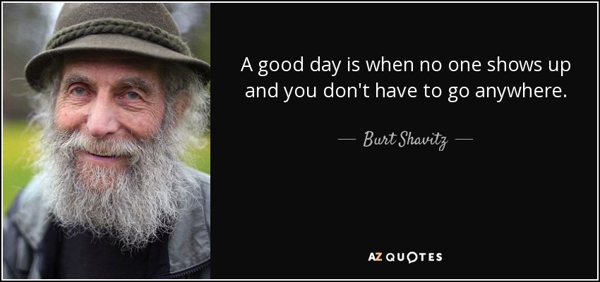 A good day is when no one shows up and you don't have to go anywhere. - Burt Shavitz