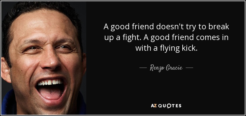 A good friend doesn't try to break up a fight. A good friend comes in with a flying kick. - Renzo Gracie
