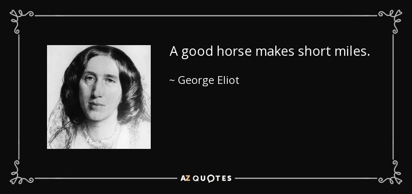 A good horse makes short miles. - George Eliot