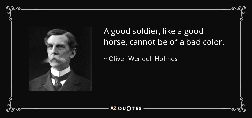 A good soldier, like a good horse, cannot be of a bad color. - Oliver Wendell Holmes, Jr.