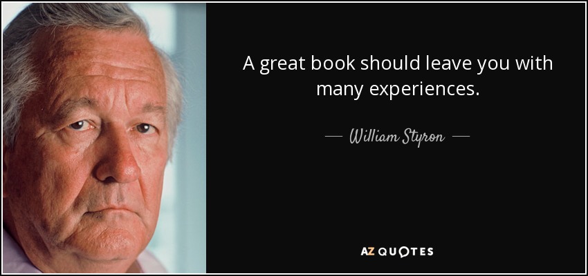 A great book should leave you with many experiences. - William Styron