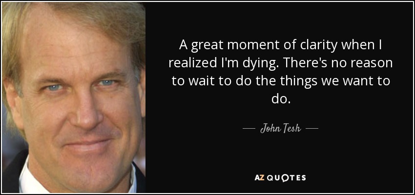 A great moment of clarity when I realized I'm dying. There's no reason to wait to do the things we want to do. - John Tesh