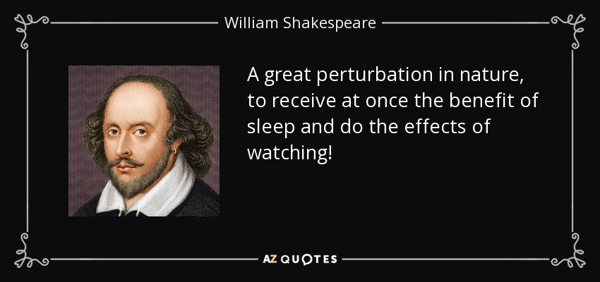 A great perturbation in nature, to receive at once the benefit of sleep and do the effects of watching! - William Shakespeare