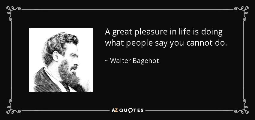 A great pleasure in life is doing what people say you cannot do. - Walter Bagehot