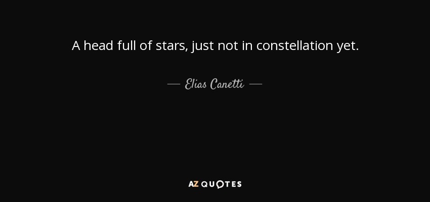 A head full of stars, just not in constellation yet. - Elias Canetti
