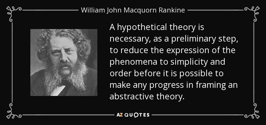A hypothetical theory is necessary, as a preliminary step, to reduce the expression of the phenomena to simplicity and order before it is possible to make any progress in framing an abstractive theory. - William John Macquorn Rankine