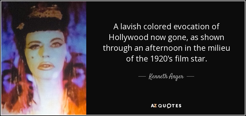 A lavish colored evocation of Hollywood now gone, as shown through an afternoon in the milieu of the 1920's film star. - Kenneth Anger