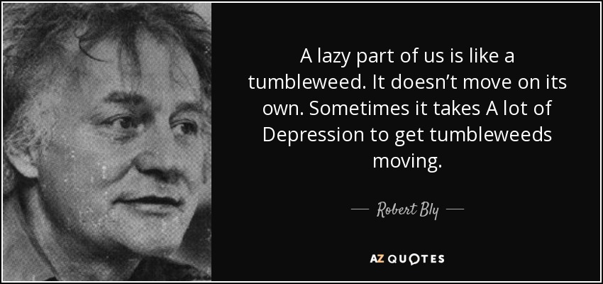 A lazy part of us is like a tumbleweed. It doesn’t move on its own. Sometimes it takes A lot of Depression to get tumbleweeds moving. - Robert Bly